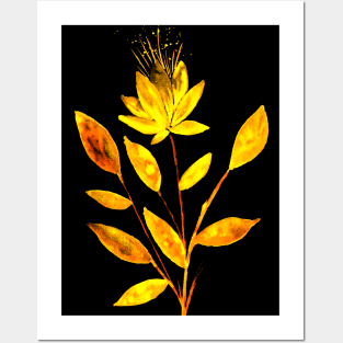 Golden Fire Flower on Black Posters and Art